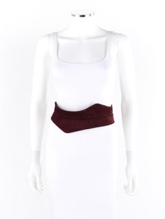 HALSTON c.1970's Burgundy Suede Leather Art Deco Avant Garde Tied Obi Waist Belt