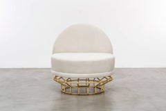 HALSTON CHAIR - Modern Ivory Velvet Chair with a Gold Leaf over Iron Base