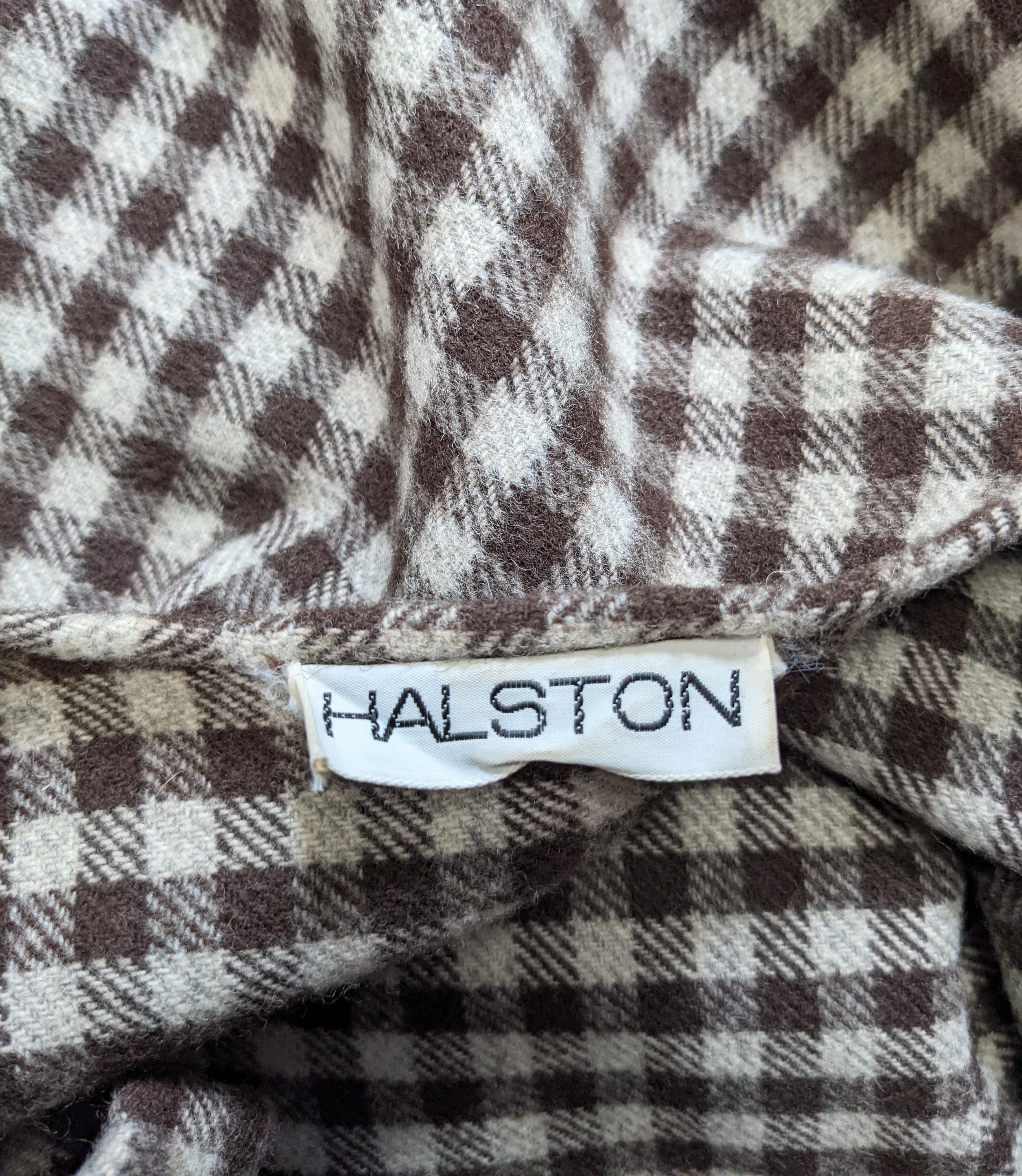Halston Checked Wool Cape Skirt Ensemble In Excellent Condition For Sale In New York, NY