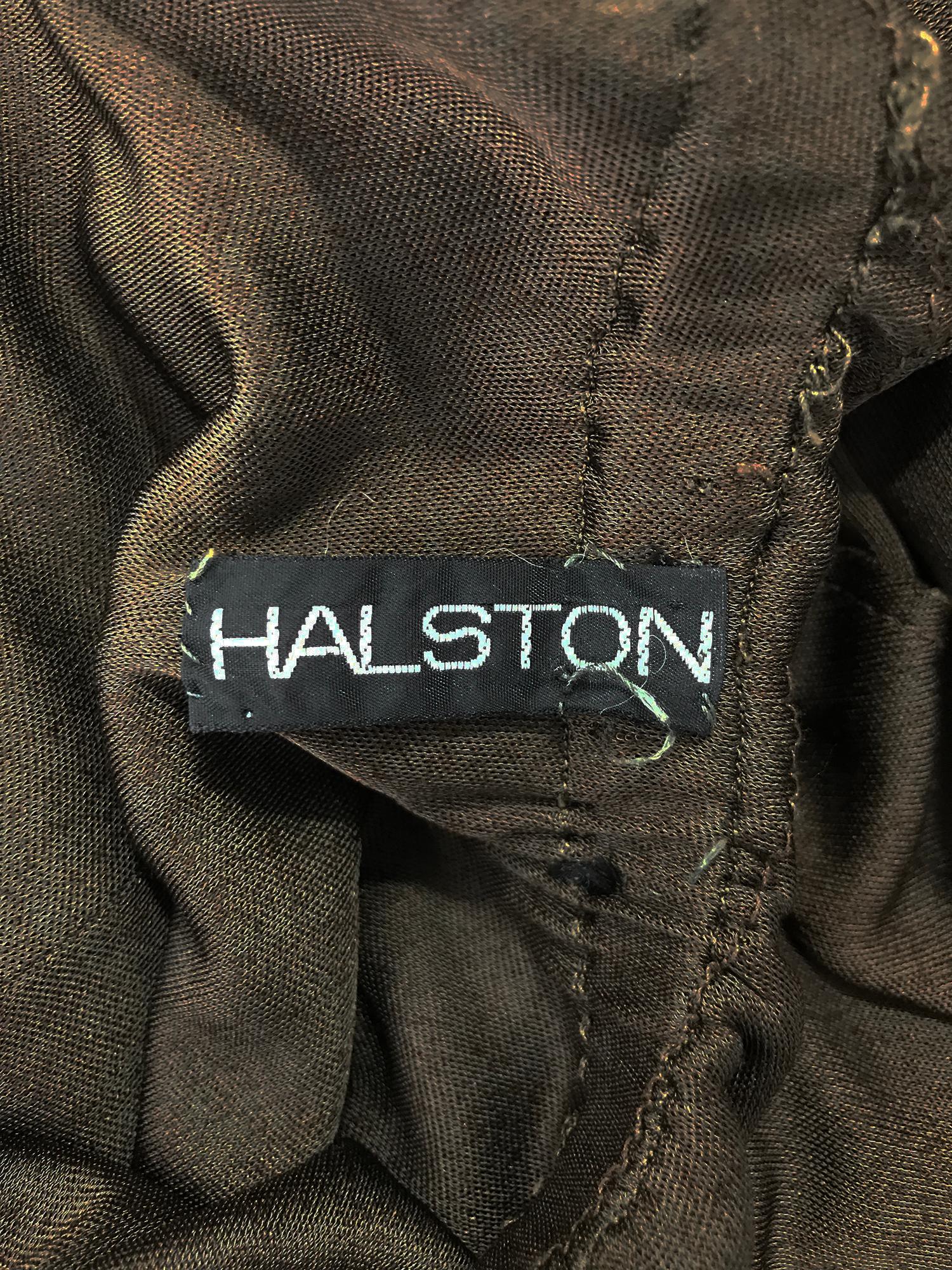 Halston Chocolate Brown Silk Jersey Bias One Shoulder Wrap & Tie Bodice 1970s 9