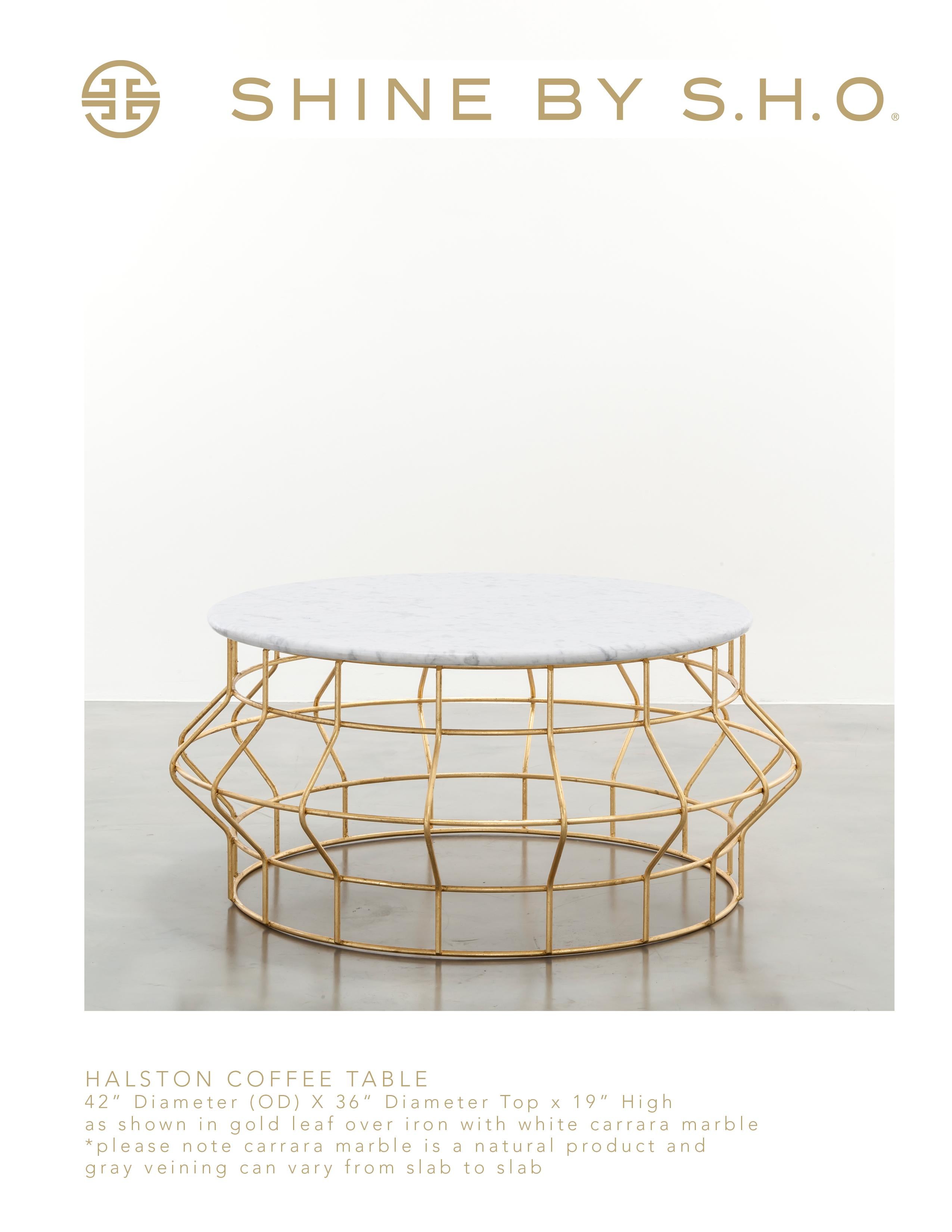 Modern HALSTON COFFEE TABLE - Silver Leaf and Carrara Marble Top