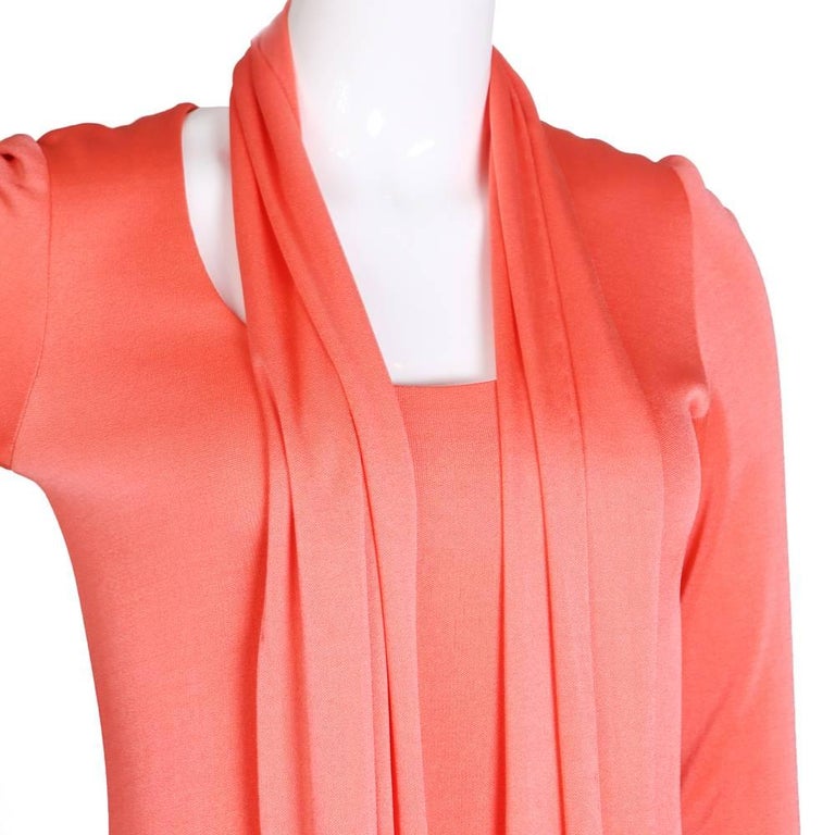Halston Coral Stretch Jersey Ballet Dress with Matching Scarf, circa ...
