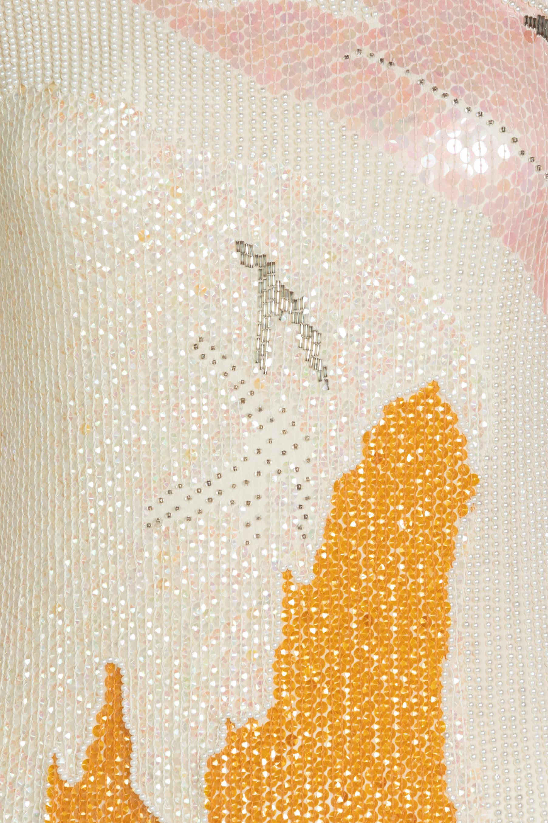 Halston Couture Sequin Pearl Beaded Sunset Colors Dress Documented, 1980s 7