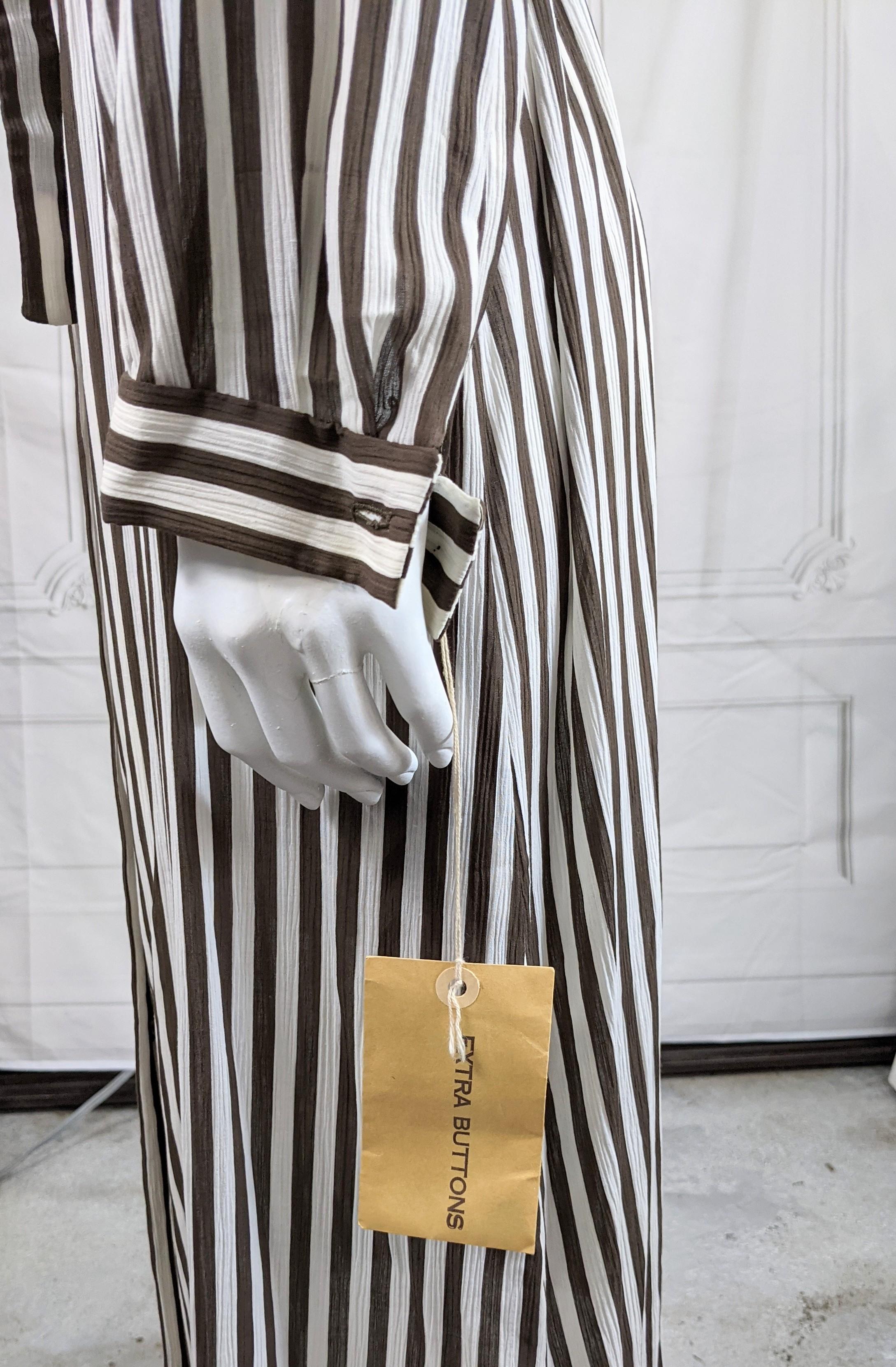 Halston Crinkle Cotton Striped Day Dress In Excellent Condition For Sale In New York, NY