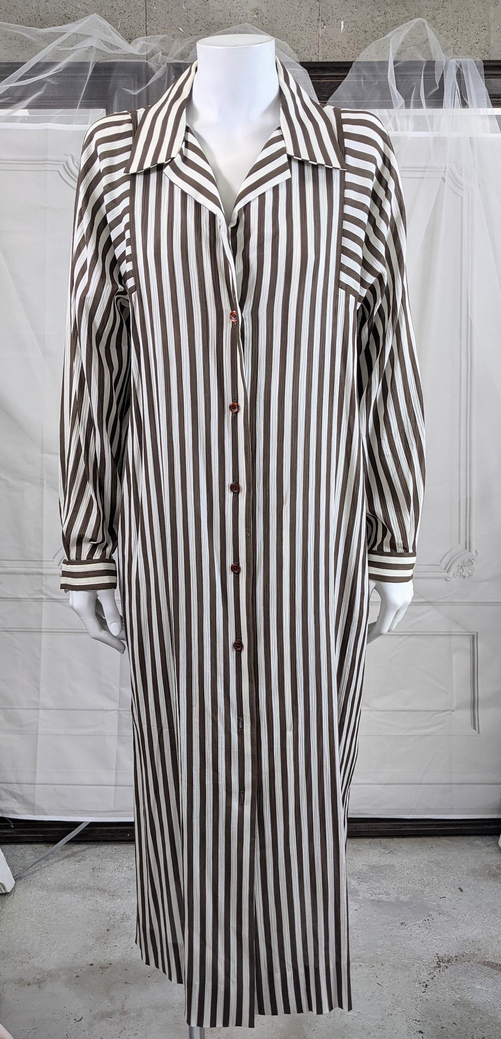 Halston Crinkle Cotton Striped Day Dress For Sale 1