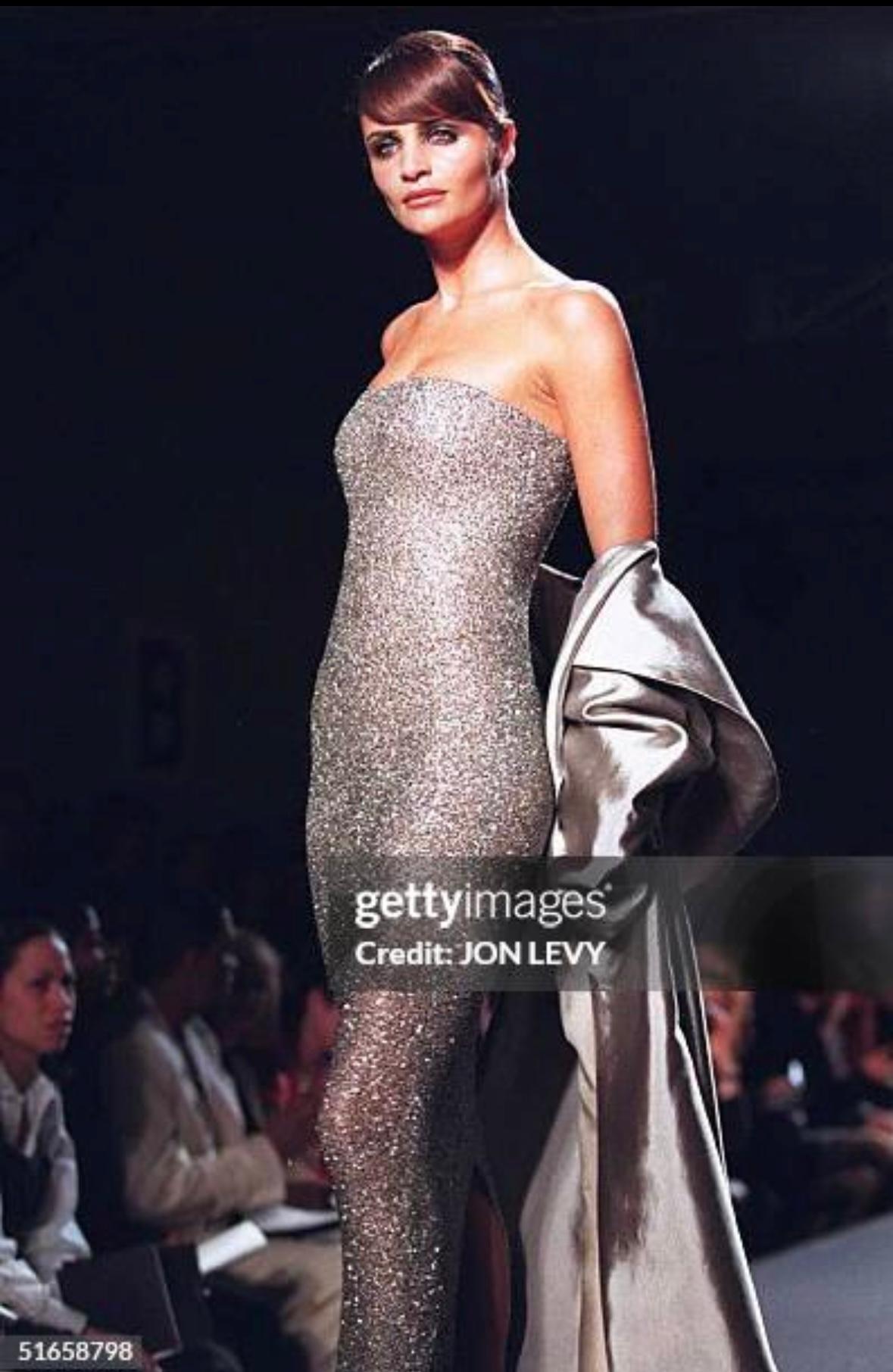 Halston by Randolph Duke Fall 1997 fully beaded runway dress 
Good vintage condition, some beads might be missing but not noticeable. Light stain on the interior (pictured) 
Size label is missing, fits like XS-S

Approximate flat