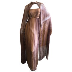 Halston for Martha Park Ave 1970's Beaded Chiffon Empire Dress with Collar Cape