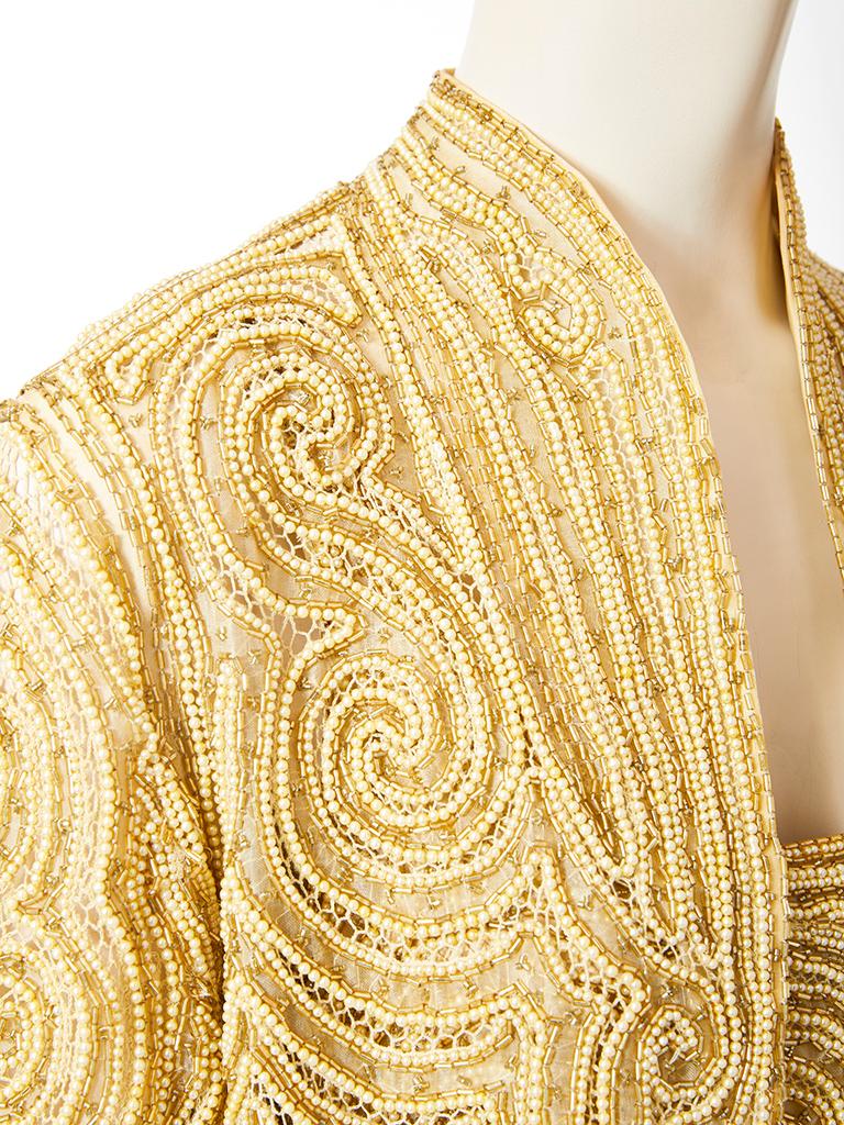 Halston Gold Beaded  Evening Jacket and Tank In Good Condition In New York, NY