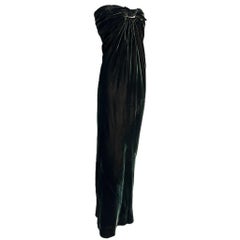 Halston Green Velvet Strapless Sarong Tie Gown, 1976