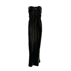 Halston Green Velvet Strapless Sarong Tie Gown, 1976