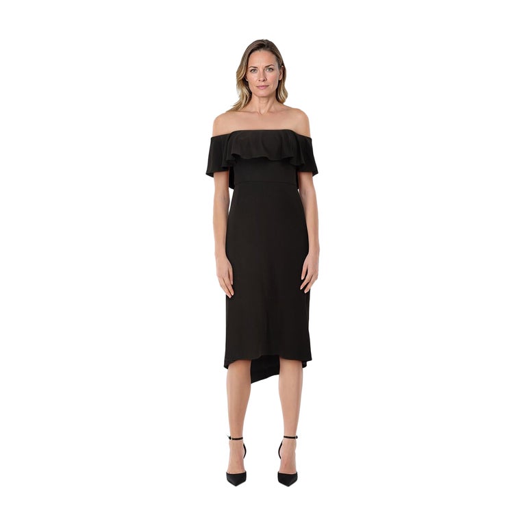 Halston Heritage Vestito midi nero off shoulder taglia XXS in