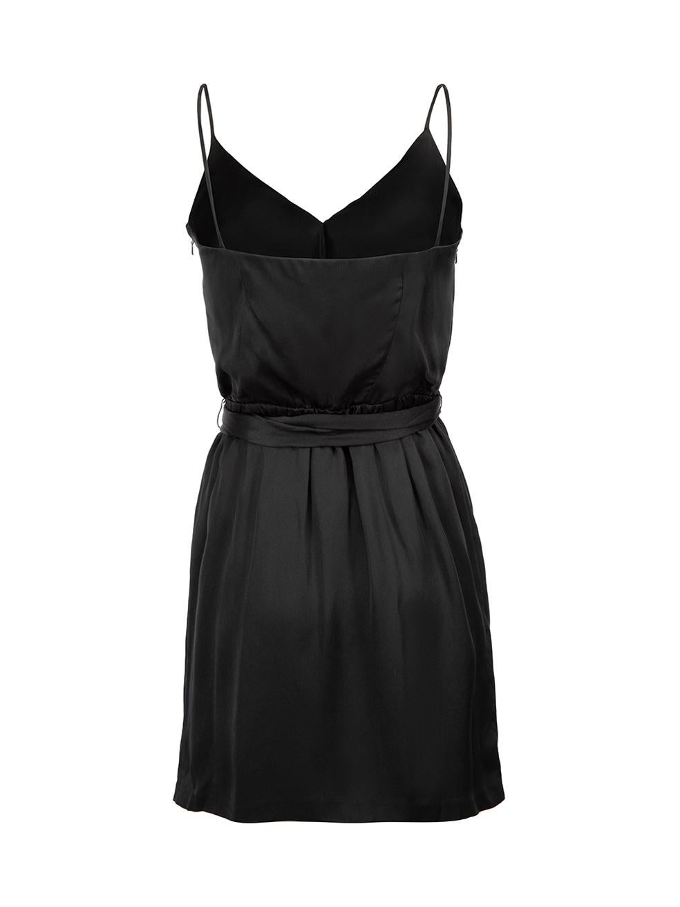 Halston Heritage Black Silk Belted Mini Slip Dress Size XXS In Good Condition In London, GB