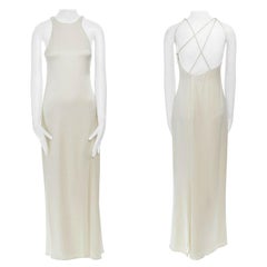 HALSTON HERITAGE vestido entero beige crema con tirantes cruzados y espalda abierta XS