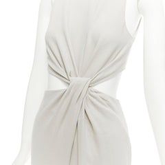 HALSTON HERITAGE grey cut out drape waist asymmetric cropped jumpsuit US0 XS