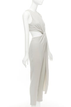 HALSTON HERITAGE mono gris recortado con cintura drapeada asimétrica US0 XS