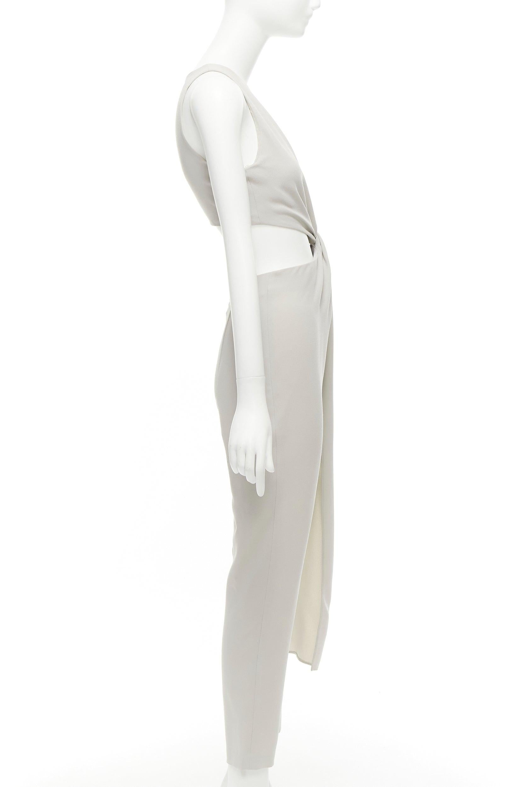 HALSTON HERITAGE grey cut out drape waist asymmetric cropped jumpsuit US0 XS In Good Condition For Sale In Hong Kong, NT