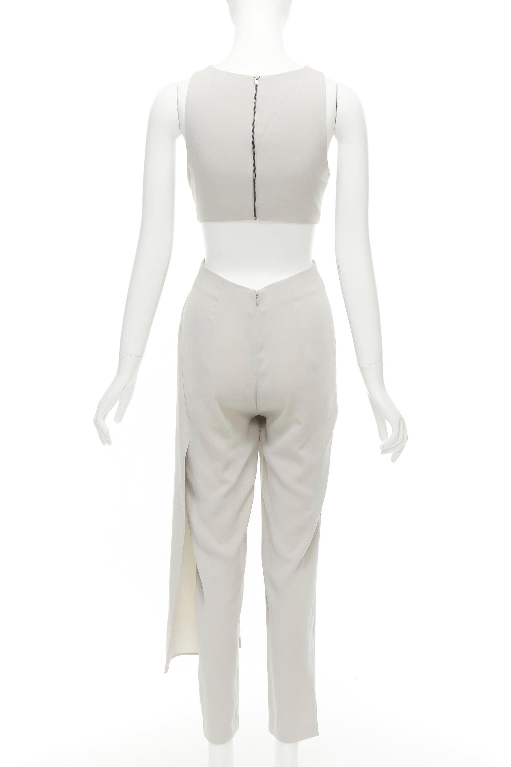 Women's HALSTON HERITAGE grey cut out drape waist asymmetric cropped jumpsuit US0 XS For Sale