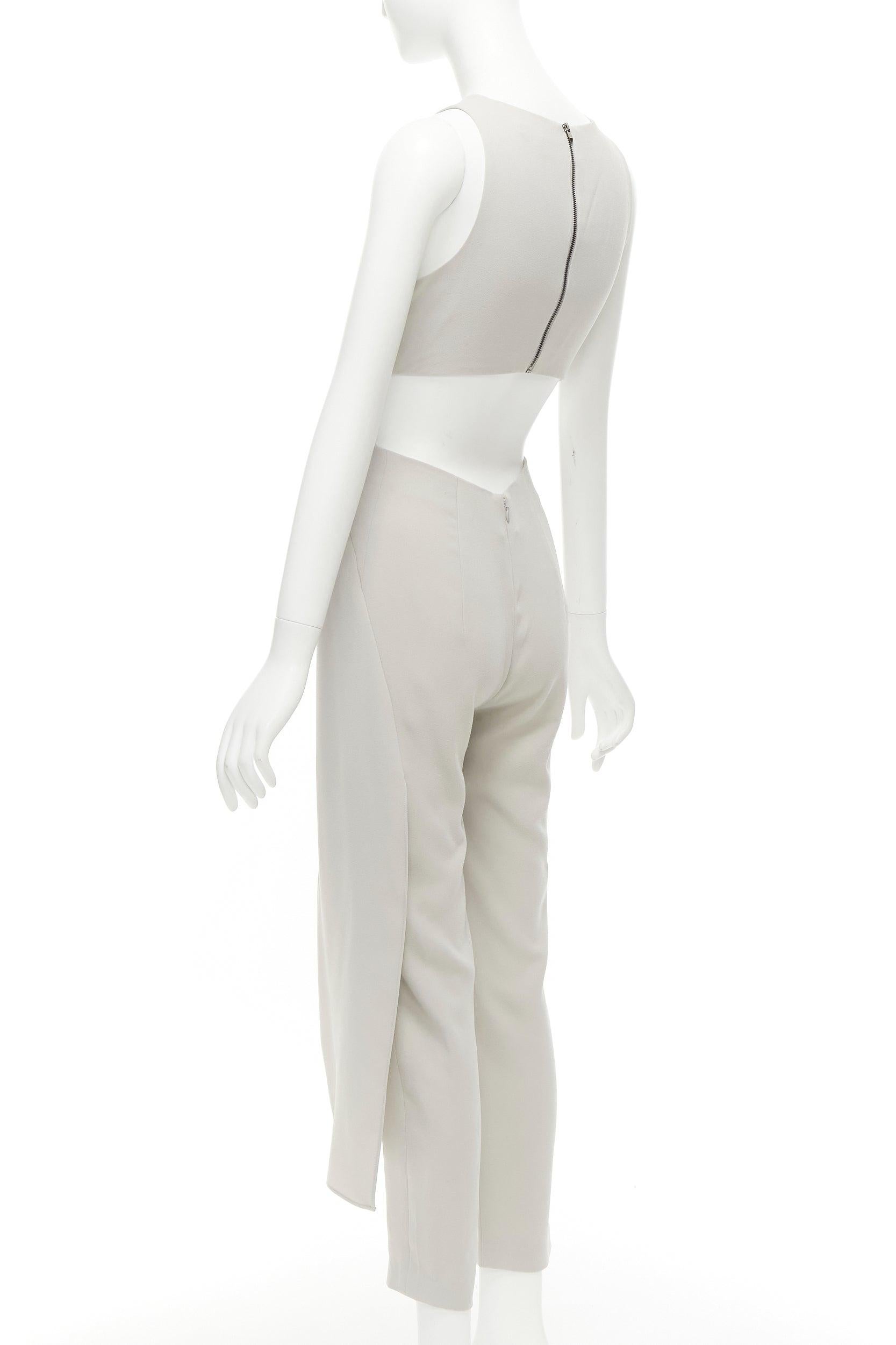 HALSTON HERITAGE grey cut out drape waist asymmetric cropped jumpsuit US0 XS For Sale 1