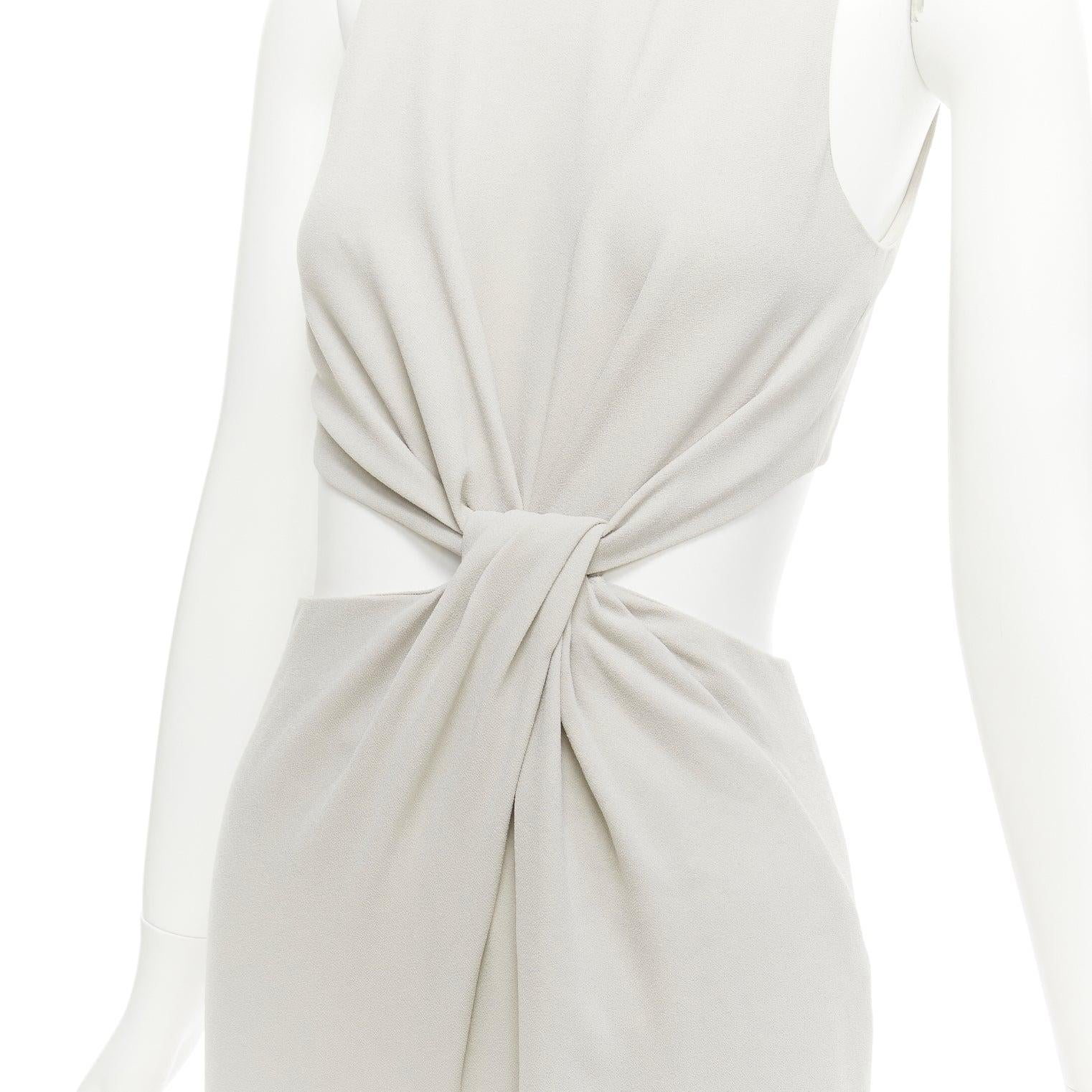 HALSTON HERITAGE grey cut out drape waist asymmetric cropped jumpsuit US0 XS For Sale 2