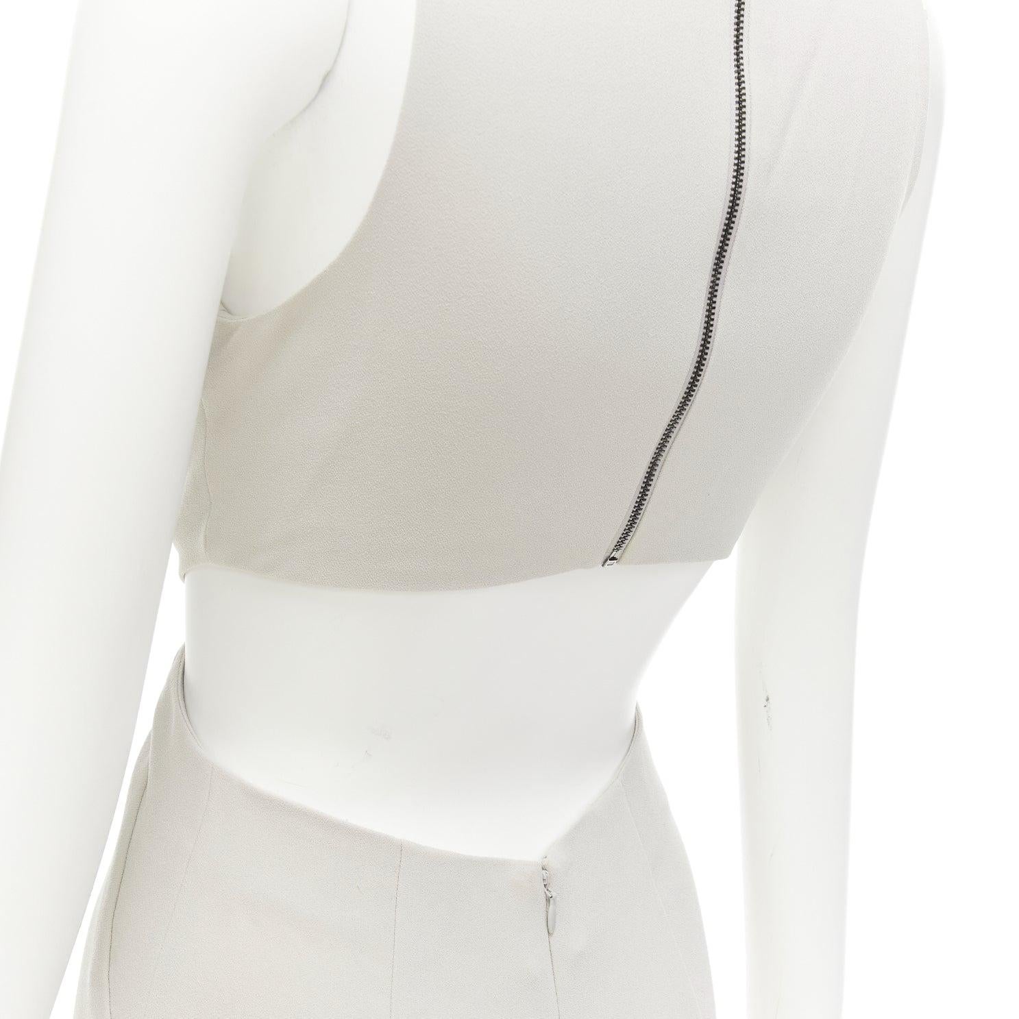 HALSTON HERITAGE grey cut out drape waist asymmetric cropped jumpsuit US0 XS For Sale 3