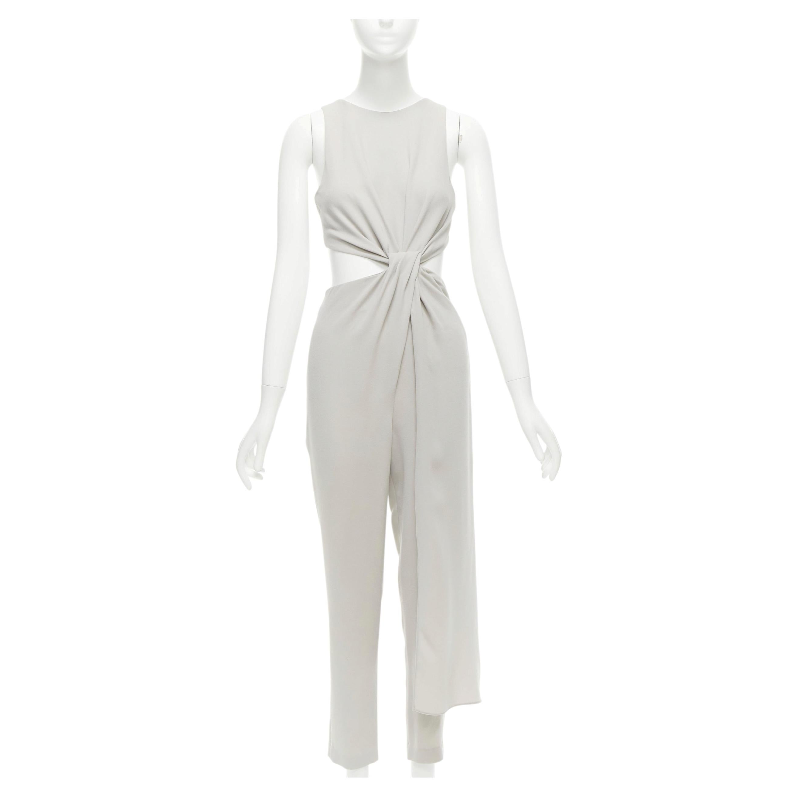 Halston Heritage grigio, tuta tagliata, drappeggiata e asimmetrica in vita US0 XS in vendita
