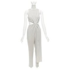 HALSTON HERITAGE grey cut out drape waist asymmetric cropped jumpsuit US0 XS