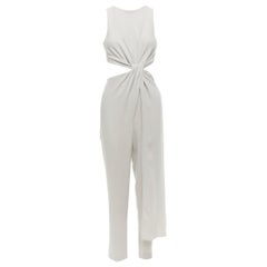 HALSTON HERITAGE mono gris recortado con cintura drapeada asimétrica US0 XS