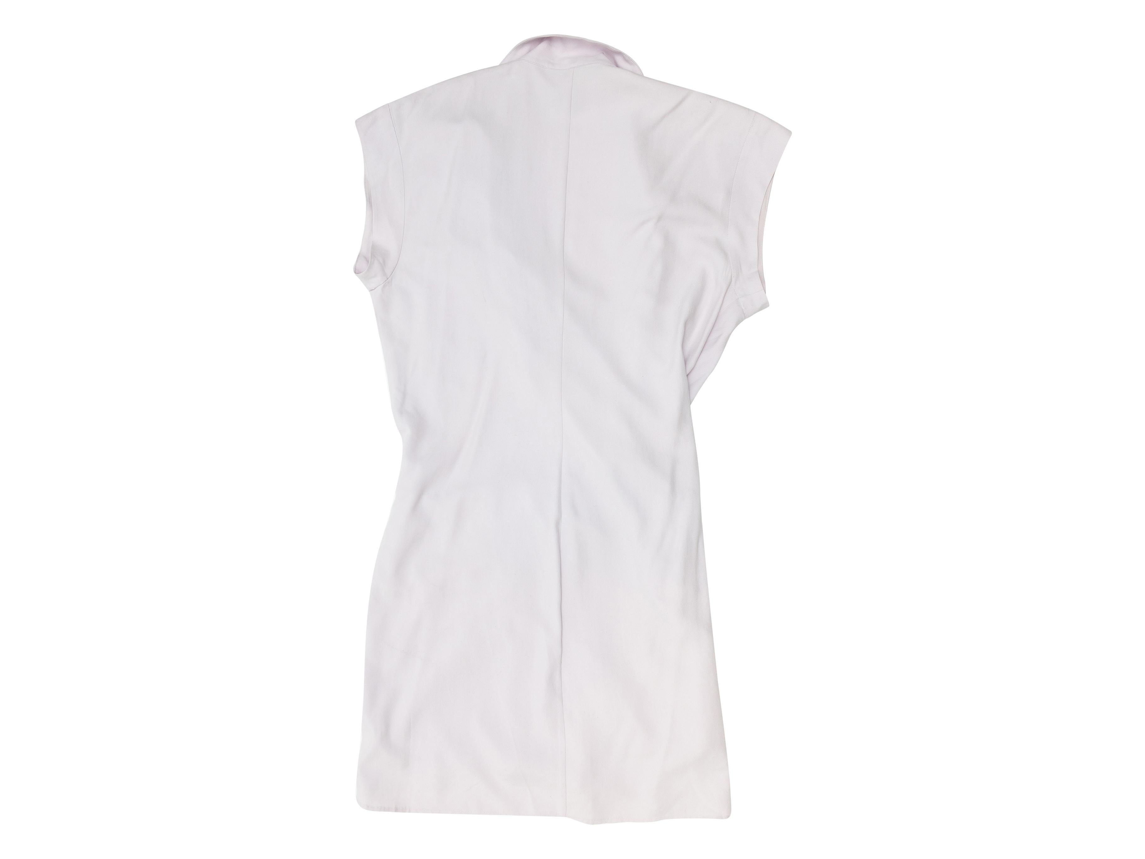 Product details: Lavender silk mini dress by Halston Heritage. Surplice neckline. Short sleeves. 34