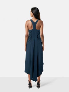 Halston Heritage Vestido azul marino midi con detalle fruncido Talla L