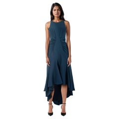 Halston Heritage Navy Midi Ruched Detail Dress Size L