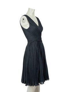 Halston Heritage Navy Sleeveless Pleated Dress Size S