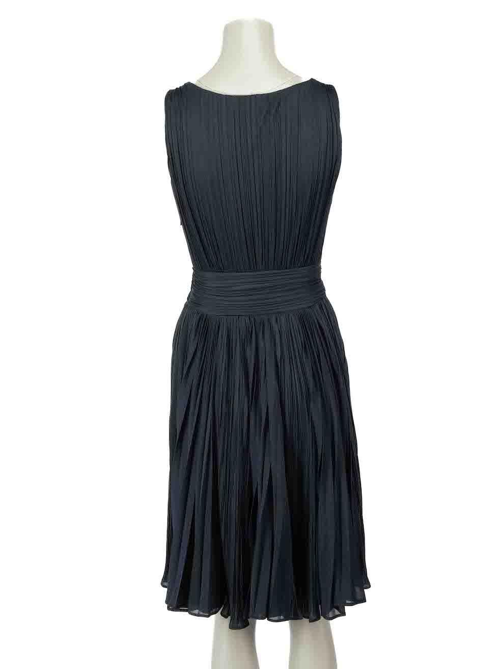 Black Halston Heritage Navy Sleeveless Pleated Dress Size S