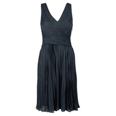 Halston Heritage Navy Sleeveless Pleated Dress Size S