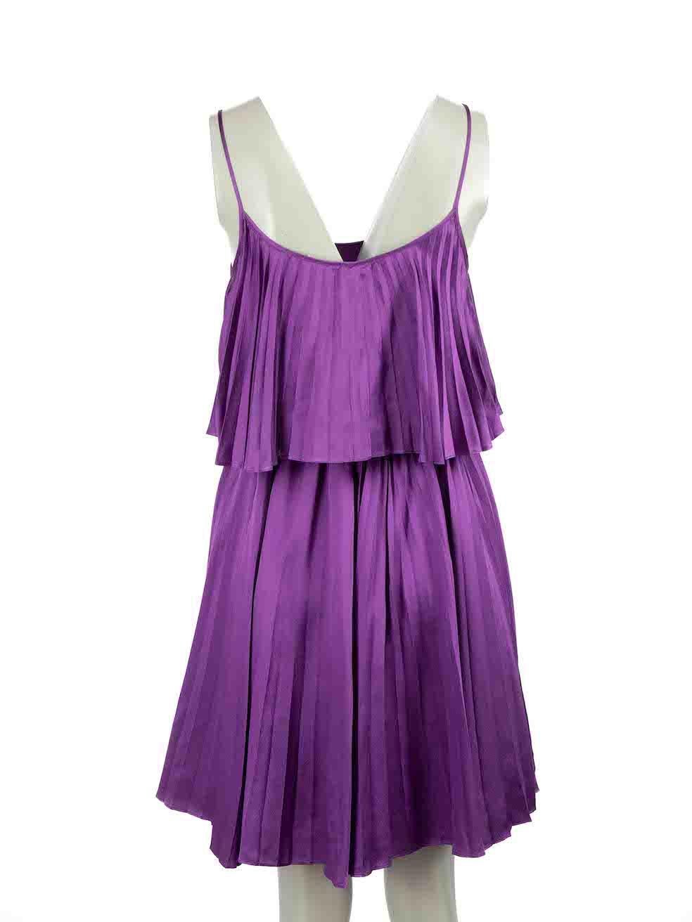Halston Heritage Purple Silk Tiered Mini Dress Size XXS In Excellent Condition For Sale In London, GB