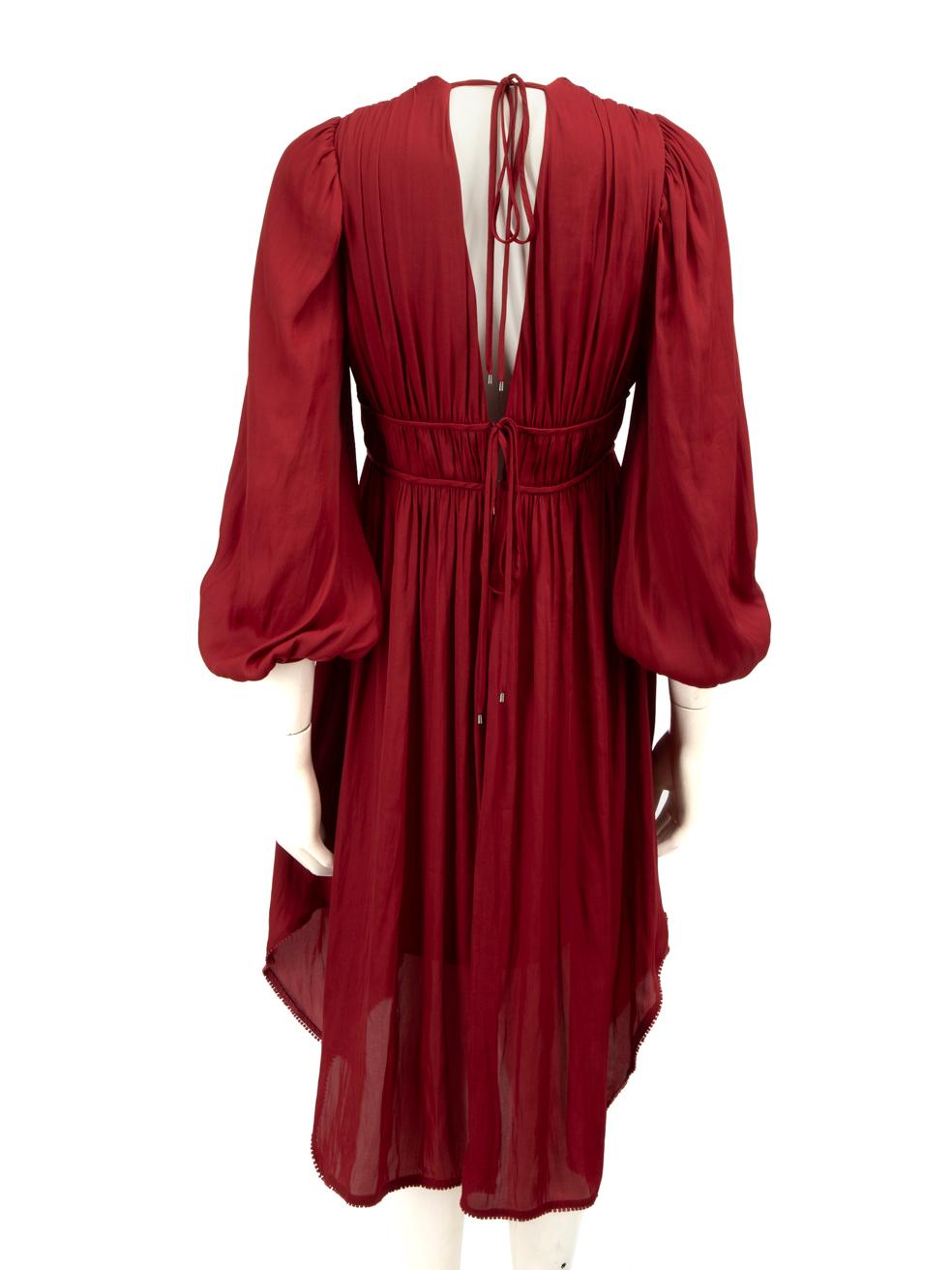 Halston Heritage Red V-Neck Ruched Dress Size M In Good Condition In London, GB