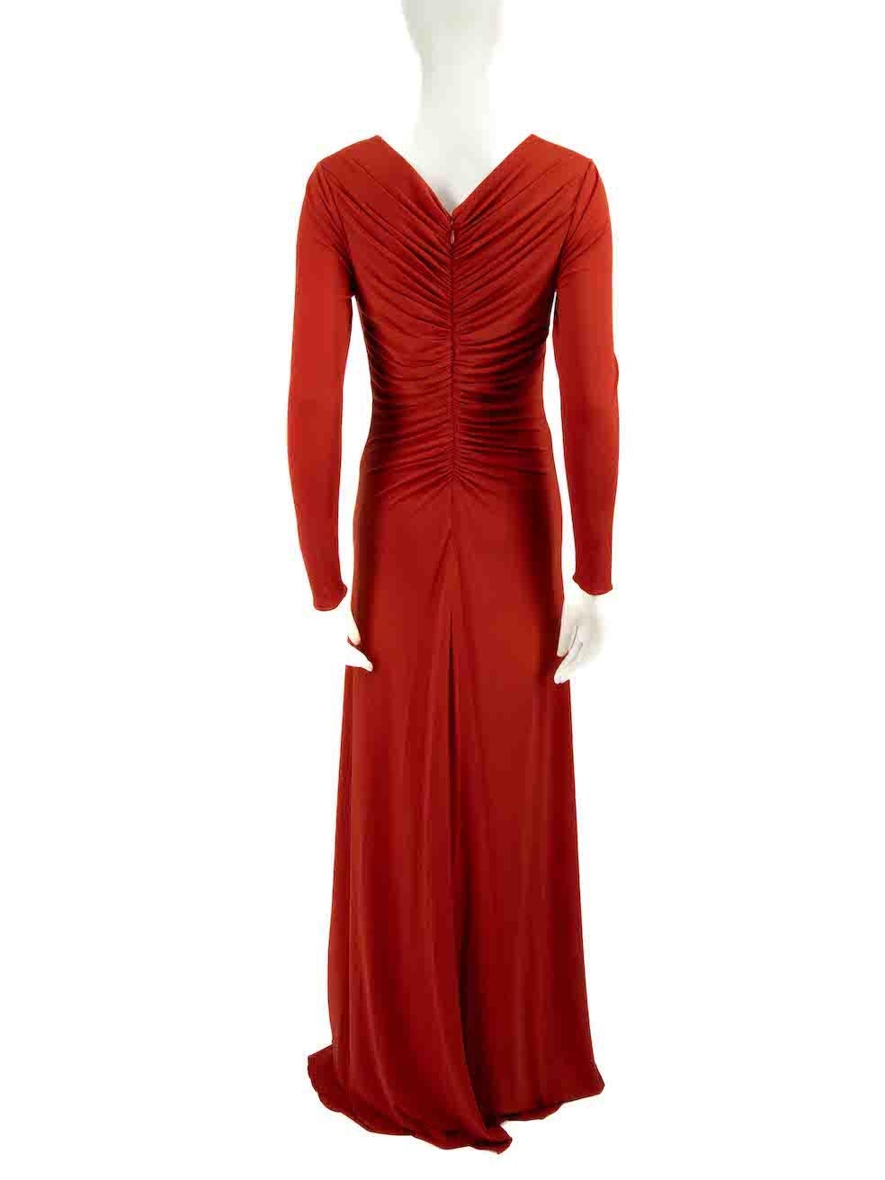 Halston Heritage Rust Red Ruched Cut Out Maxi Dress Size M In New Condition In London, GB