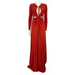 Halston Heritage Rust Red Ruched Cut Out Maxi Dress Size M