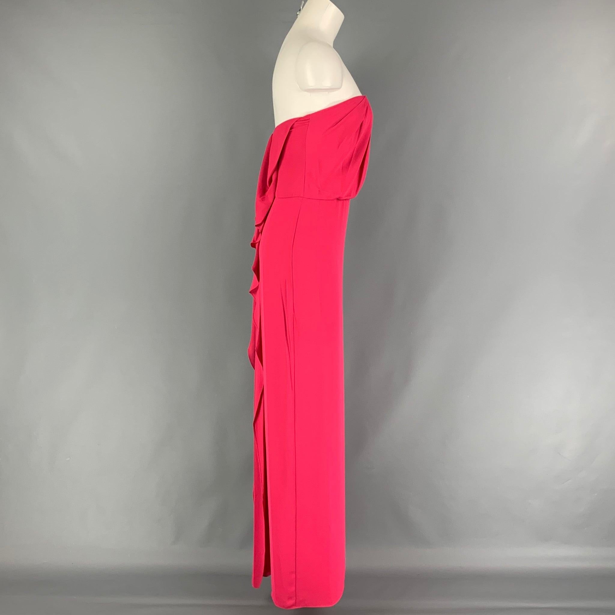 HALSTON HERITAGE dress comes in a pink polyester featuring a strapless style, high side slit, cascading drape detail, inner bustier, and a back zip up closure.
New With Tags.
 

Marked:   0 

Measurements: 
  Bust: 27 inches  Waist: 24 inches Hip: