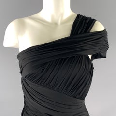 HALSTON HERITAGE Size S Black Acetate Blend Draped One Shoulder Cocktail Dress