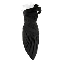 HALSTON HERITAGE Size S Black Acetate Blend Draped One Shoulder Cocktail Dress