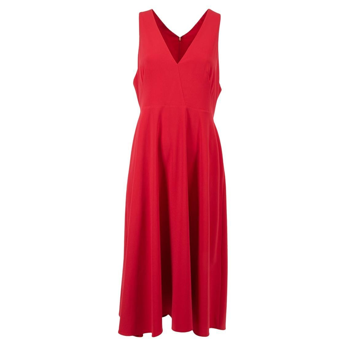 Halston Heritage Women's Red Sleeveless V-Neck Midi Dress