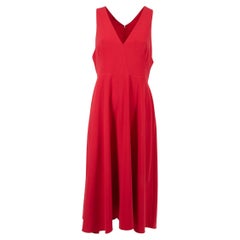 Halston Heritage Women's Red Sleeveless V-Neck Midi Dress