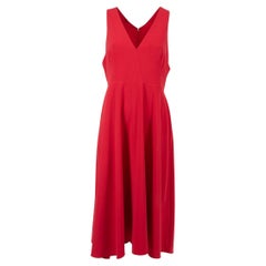 Halston Heritage Women's Red Sleeveless V-Neck Midi Dress