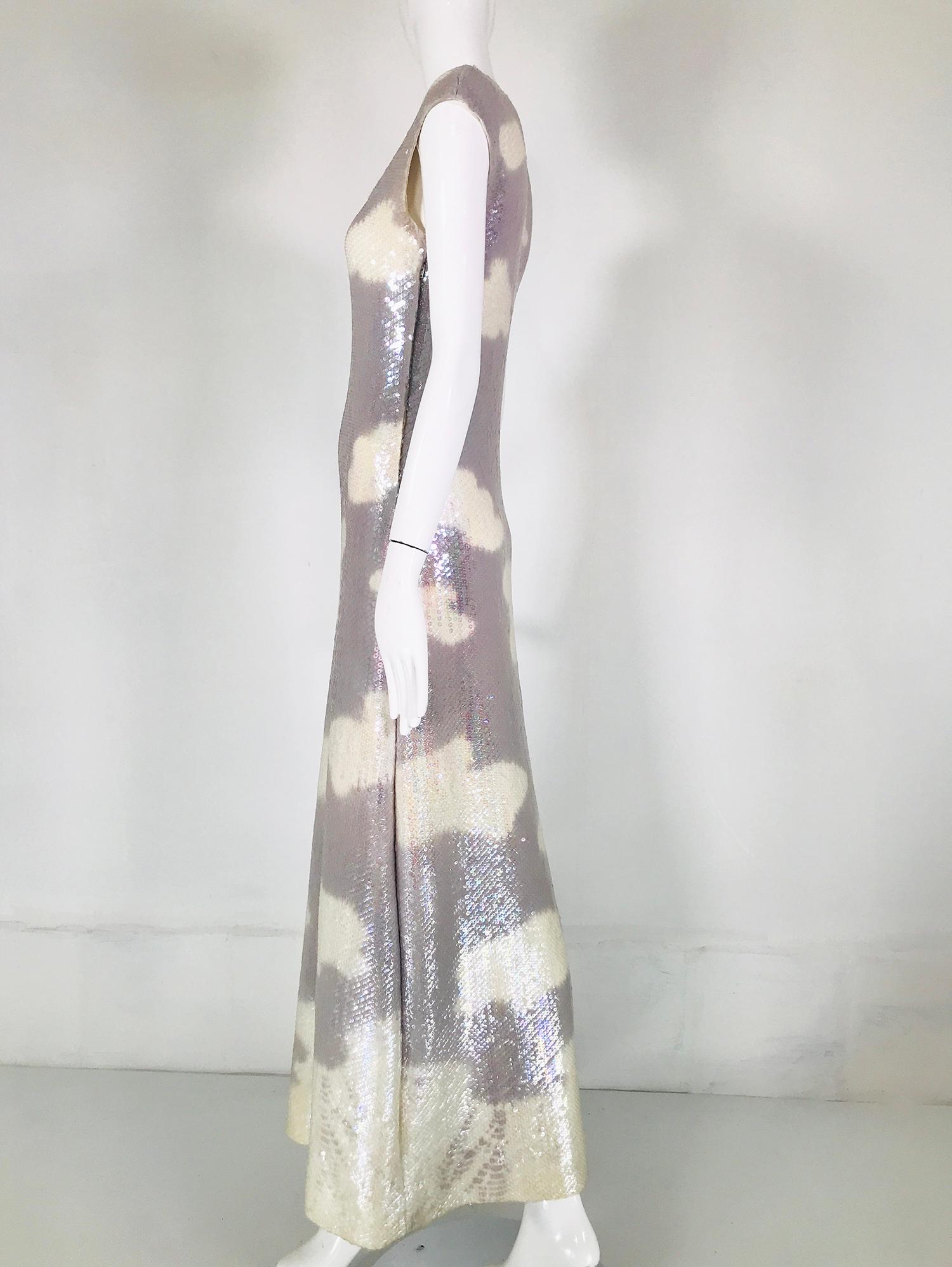 Halston Iconic Clouds Dress in Stormy Grey & Cream Iridescent Sequins Mid 1970s 6