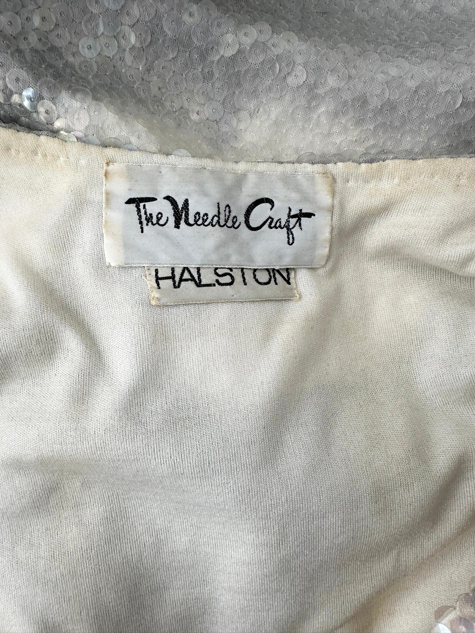 Halston Iconic Clouds Dress in Stormy Grey & Cream Iridescent Sequins Mid 1970s For Sale 11