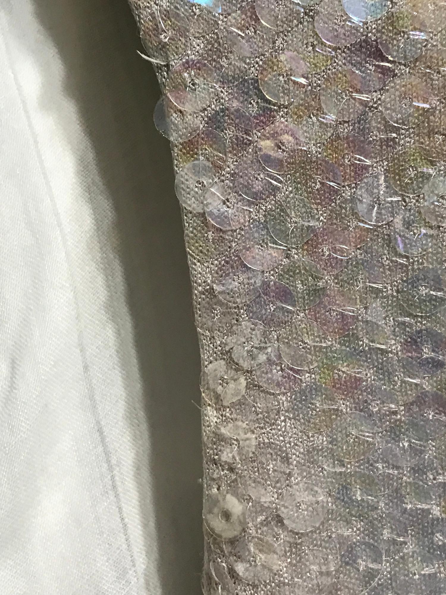 Halston Iconic Clouds Dress in Stormy Grey & Cream Iridescent Sequins Mid 1970s For Sale 12