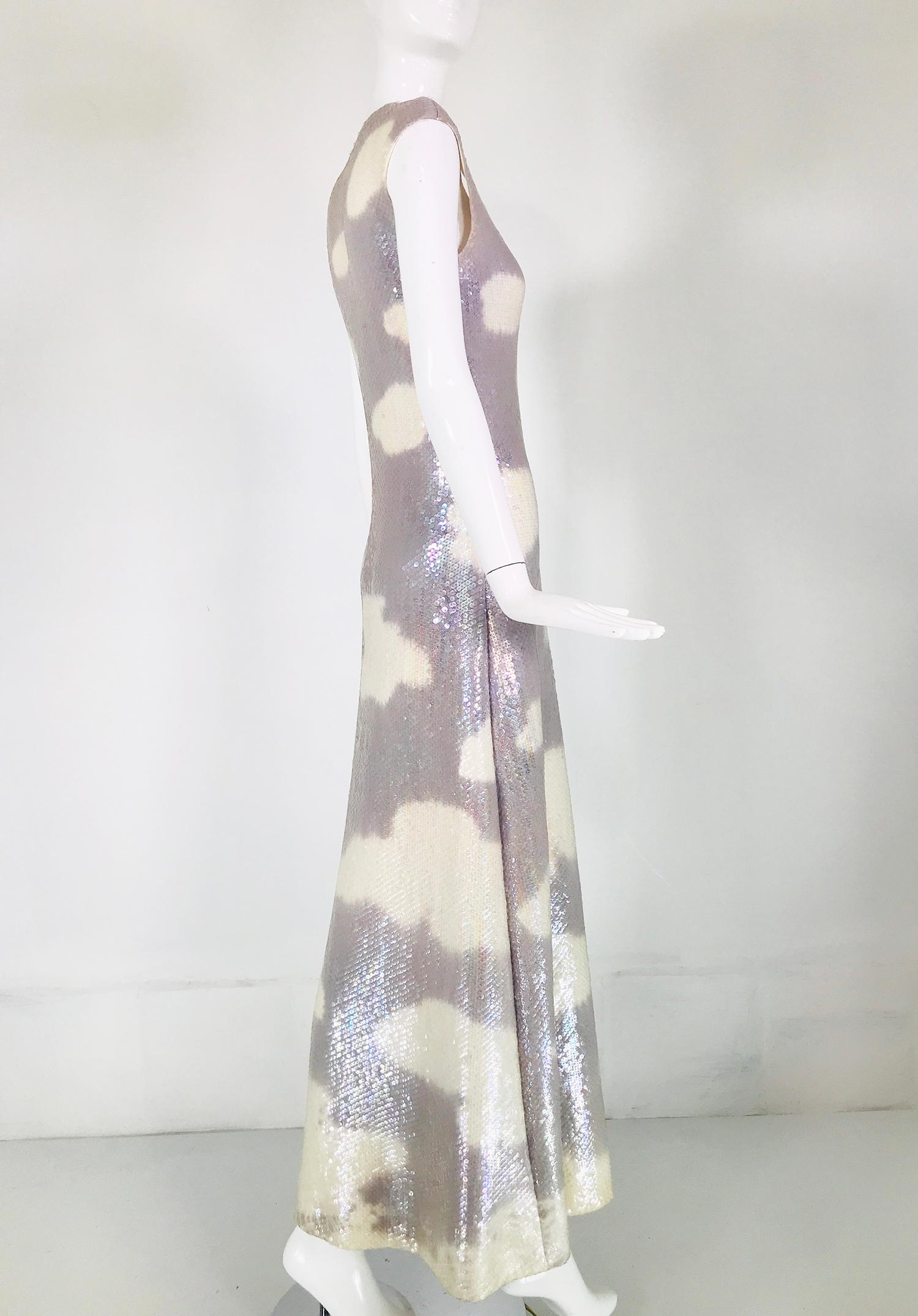 Women's Halston Iconic Clouds Dress in Stormy Grey & Cream Iridescent Sequins Mid 1970s