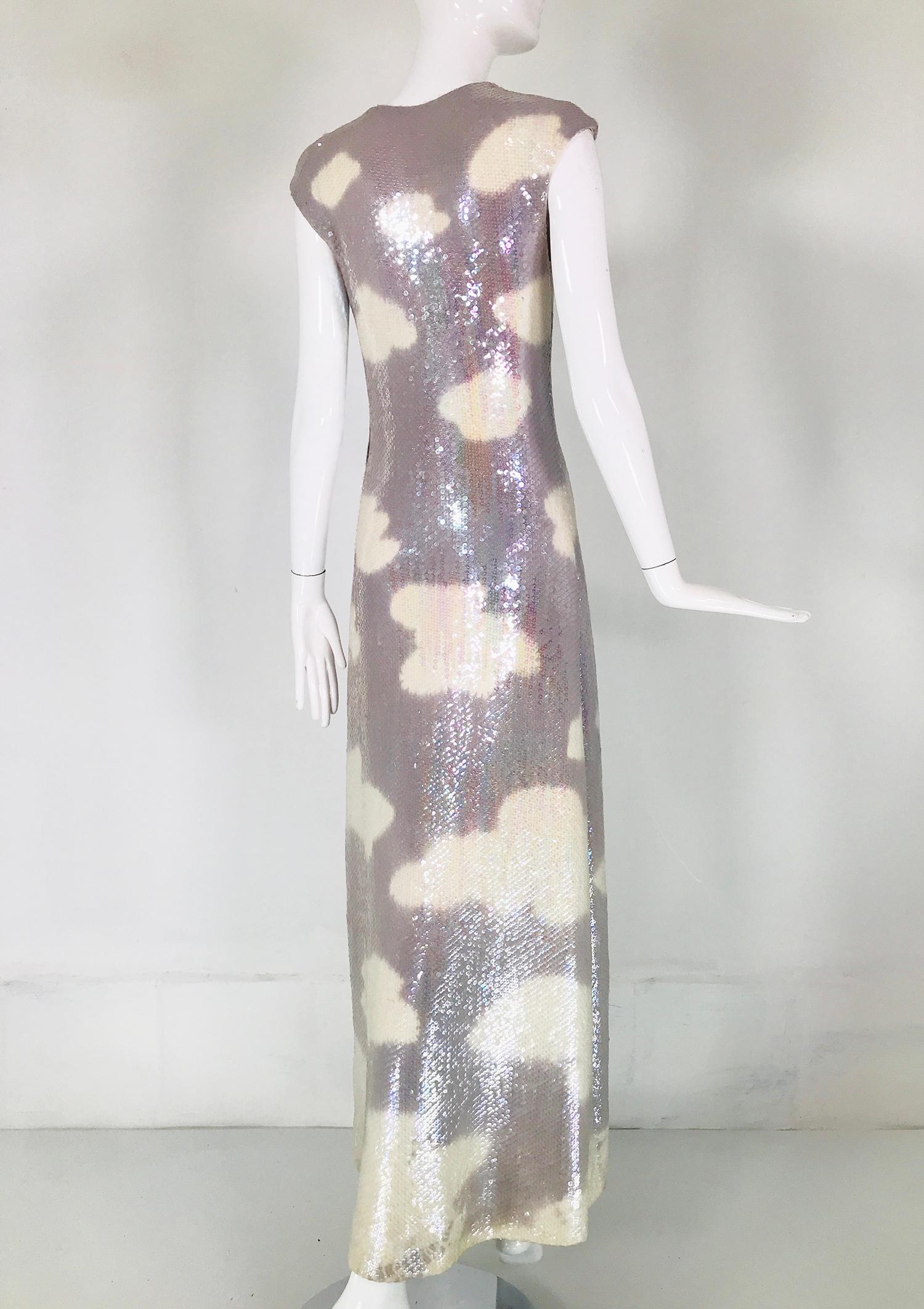 Halston Iconic Clouds Dress in Stormy Grey & Cream Iridescent Sequins Mid 1970s 2