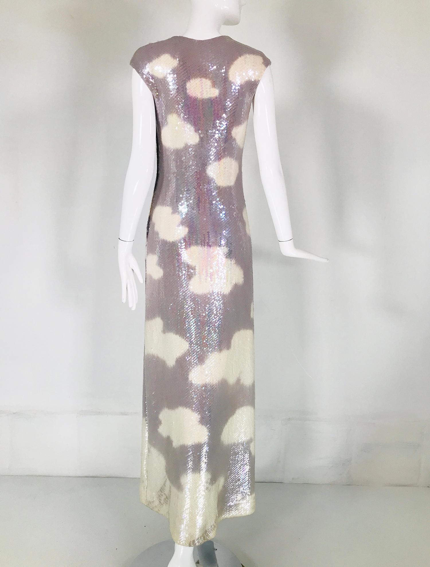 Halston Iconic Clouds Dress in Stormy Grey & Cream Iridescent Sequins Mid 1970s 3