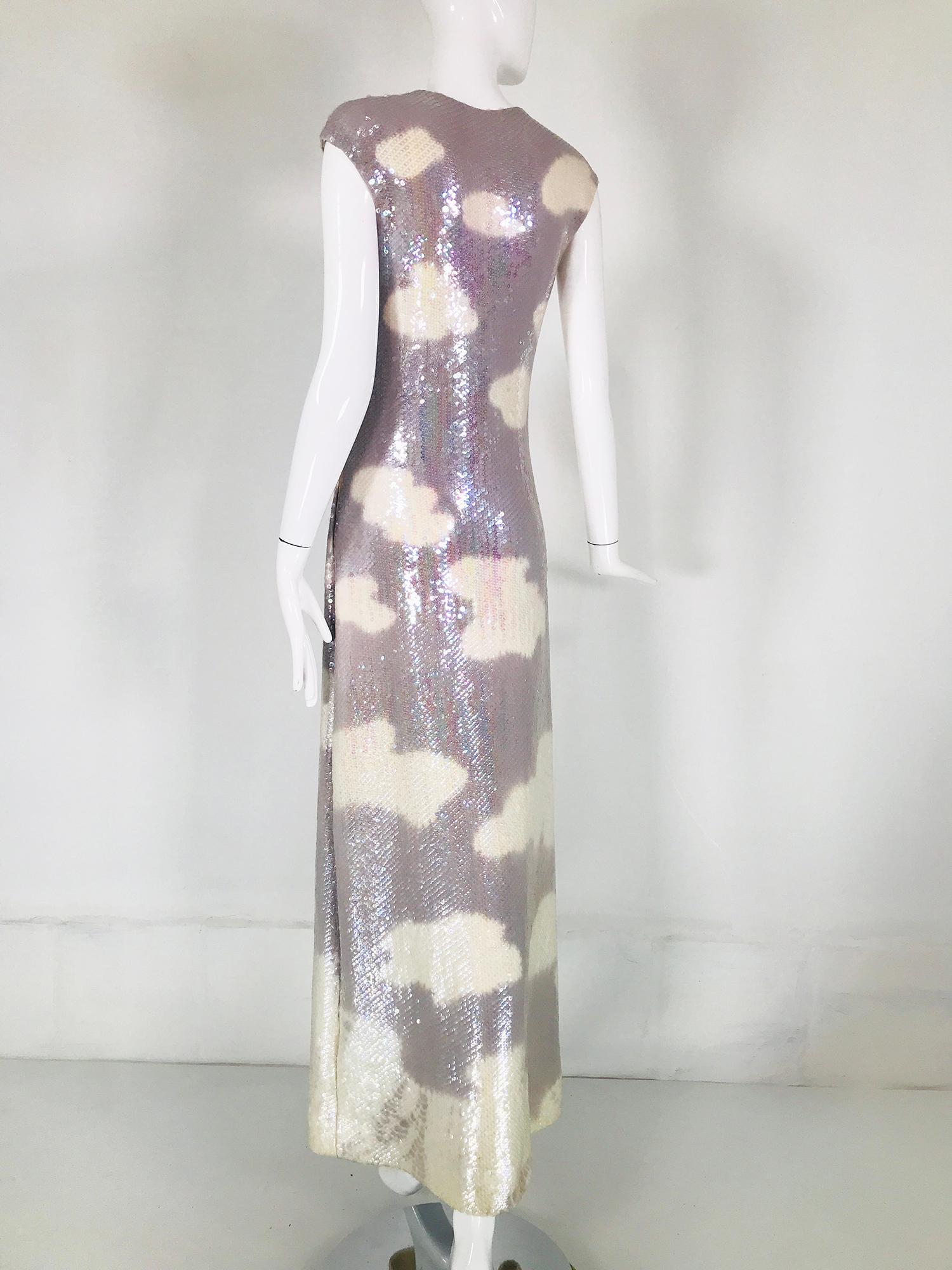 Halston Iconic Clouds Dress in Stormy Grey & Cream Iridescent Sequins Mid 1970s 4